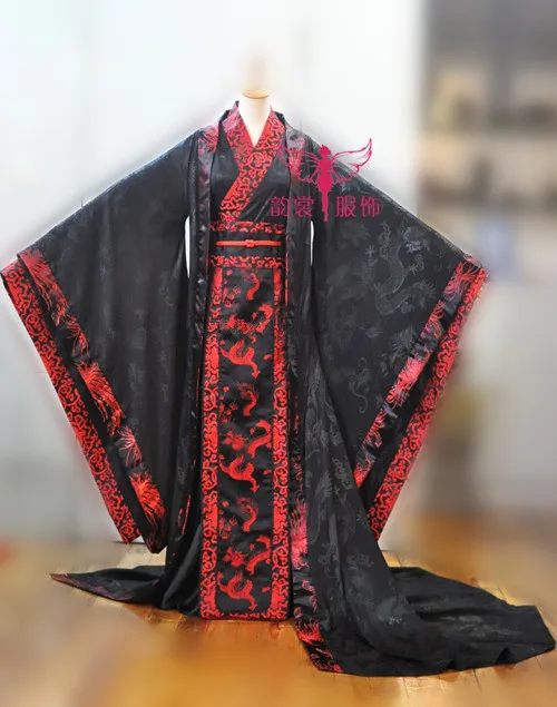 Vyrų Kinijos Vestuvių Black Red Dragon Hanfu Tango Kostiumas, Cosplay Drabužius Imperatorius Drabužiai Vyrams