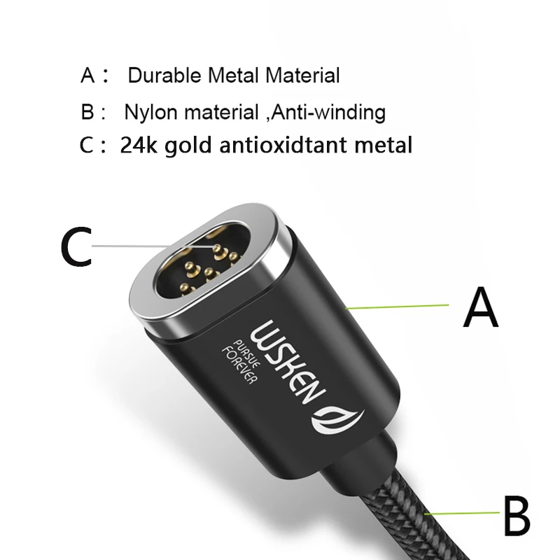WSKEN Mini 2 Magnetinių Kabelis USB C Tipo Magnetinių Įkrovimo Kabelis 