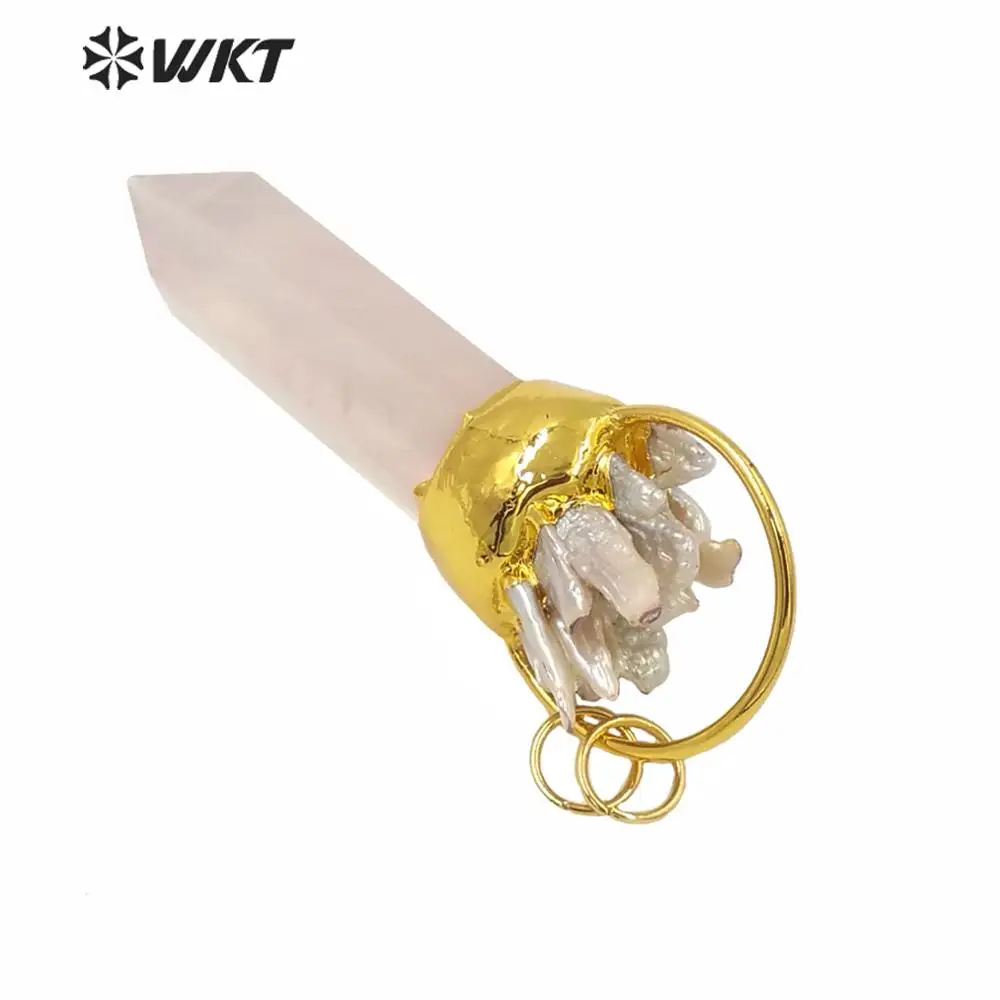 WT-P1587 Mielas rožinis akmens karoliai pakabukas perlų žavesio su auksu didelis žiedas užsegimas kvarco taško akmens pakabukas