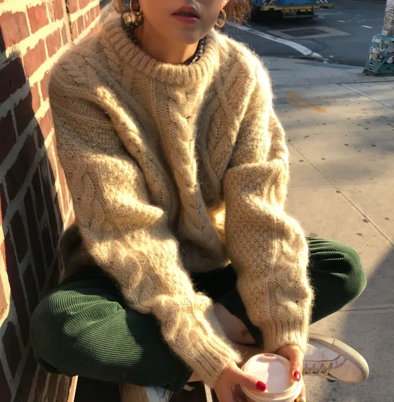 Wavsiyier Žiemą, Rudenį, Elegantiškas Megztinis Negabaritinių 2020 Prarasti Vintage Megztinis Korėjos StyleThick Mielas Megztas Megztinis Moterims Kietas