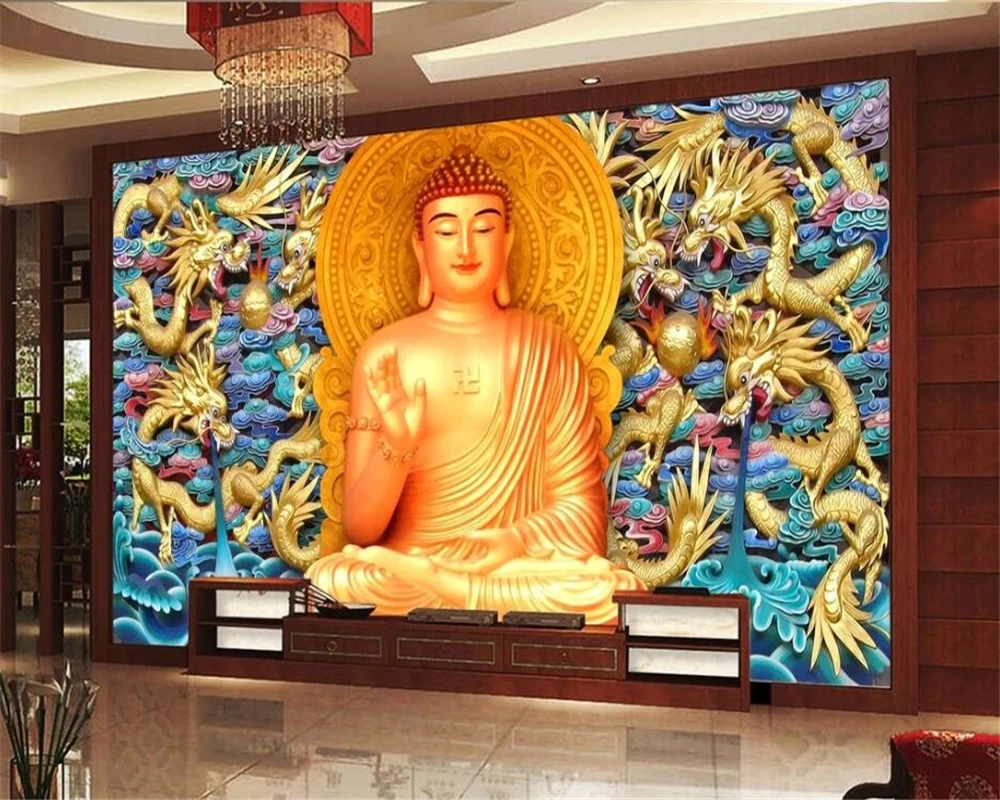 Wellyu Individualų didelis freskomis mados namų puošybai golden dragon iškilumo Buda freskos fone, sienos tapetai