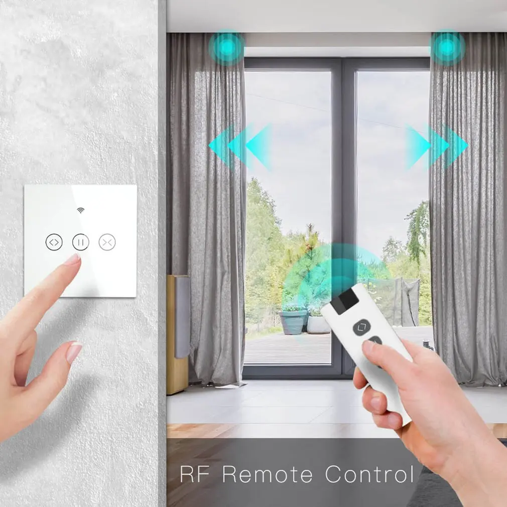 WiFi-rf Smart Touch Užuolaidų jungiklis, Žaliuzės Ritininiai durų Užrakto Jungiklis, RF nuotolinio valdymo pultas, kelis jungiklius, Alexa / / / Baltas
