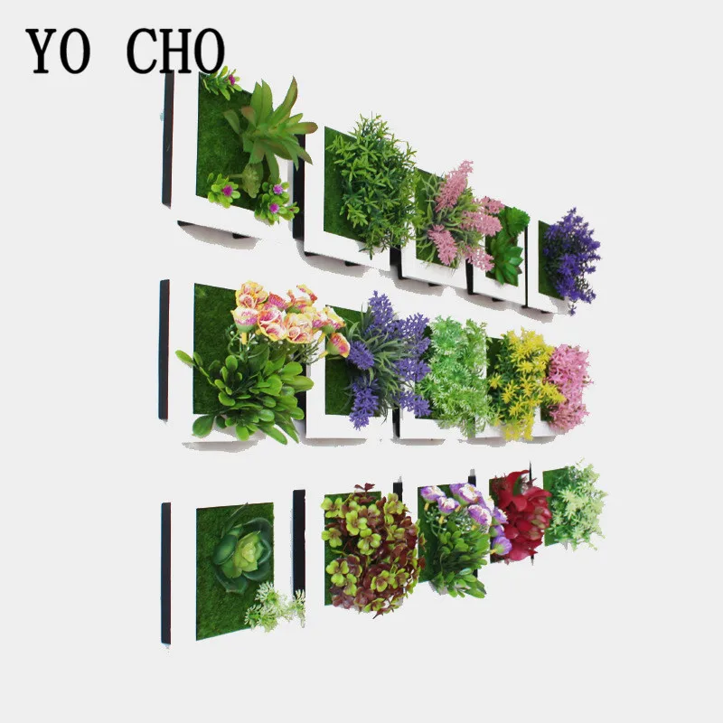 YO CHO Dirbtiniai Augalai Kadras Suklastotas, Gėlių 3D Plastiko Sultingi Augalų Siena Lipdukas Sienos Kabo Rėmelių Miško Stiliaus Namų Dekoro