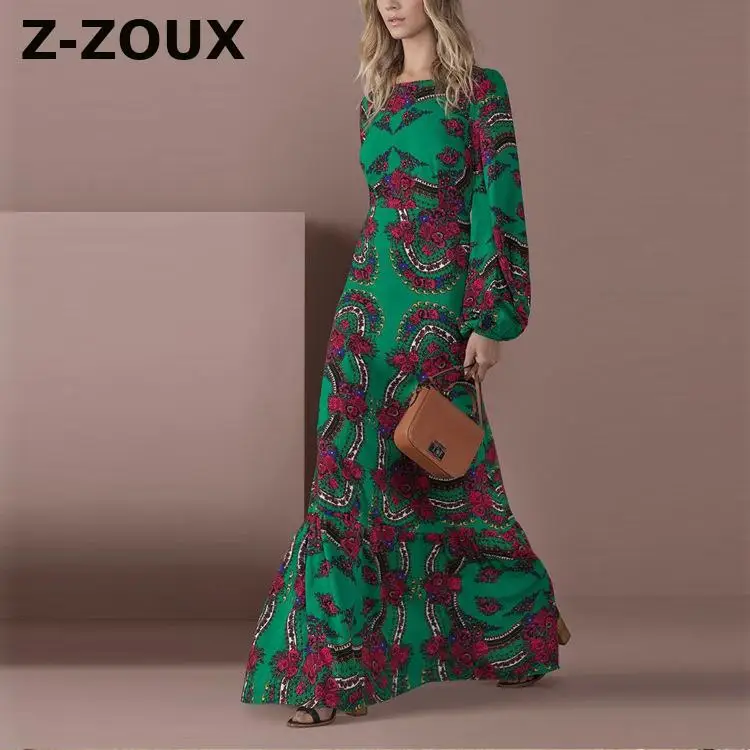 Z-zoux Moterų Suknelė Žibintų Rankovėmis Spausdinti Undinė Suknelės ilgomis Rankovėmis Plius Dydis Derliaus Ilgai Spausdinti Suknelės Moterims, Drabužiai 2020 Naujas