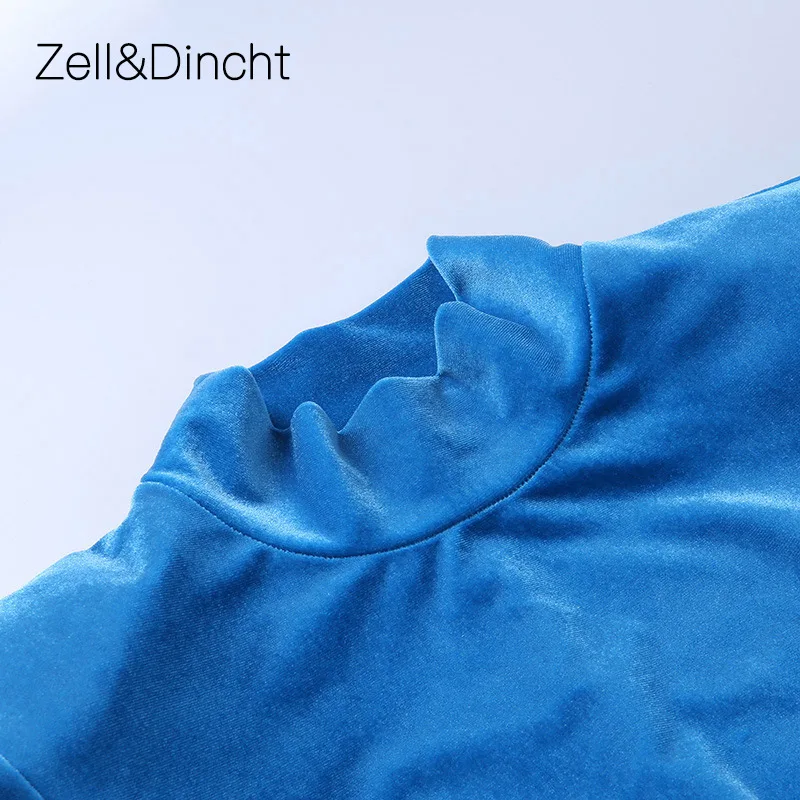Zell&Dincht Seksualus Bodycon Mini Suknelė Moterims Ilgomis Rankovėmis Aukštu Kaklu Šalis Suknelės Moterų Korėjos Aksomo Apvalkalas Suknelė Rūbeliai Vestido