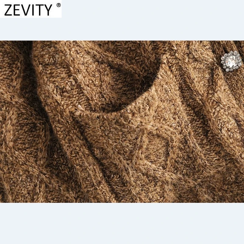 Zevity Naujas 2021 Moterų Vintage V Kaklo Diamond Mygtukai Trumpas Mezgimo Megztinis Moteriška Elegancija Ilgomis Rankovėmis Nėrimo Susagstomi Megztiniai Viršūnes S623