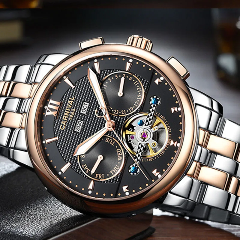 Šveicarija Karnavalas vyriški Laikrodžiai Prabangos Prekės Mechaninė Wristwatche Žiūrėti Vyrų Vandeniui reloj hom Šviesos Žiūrėti Sapphire 2