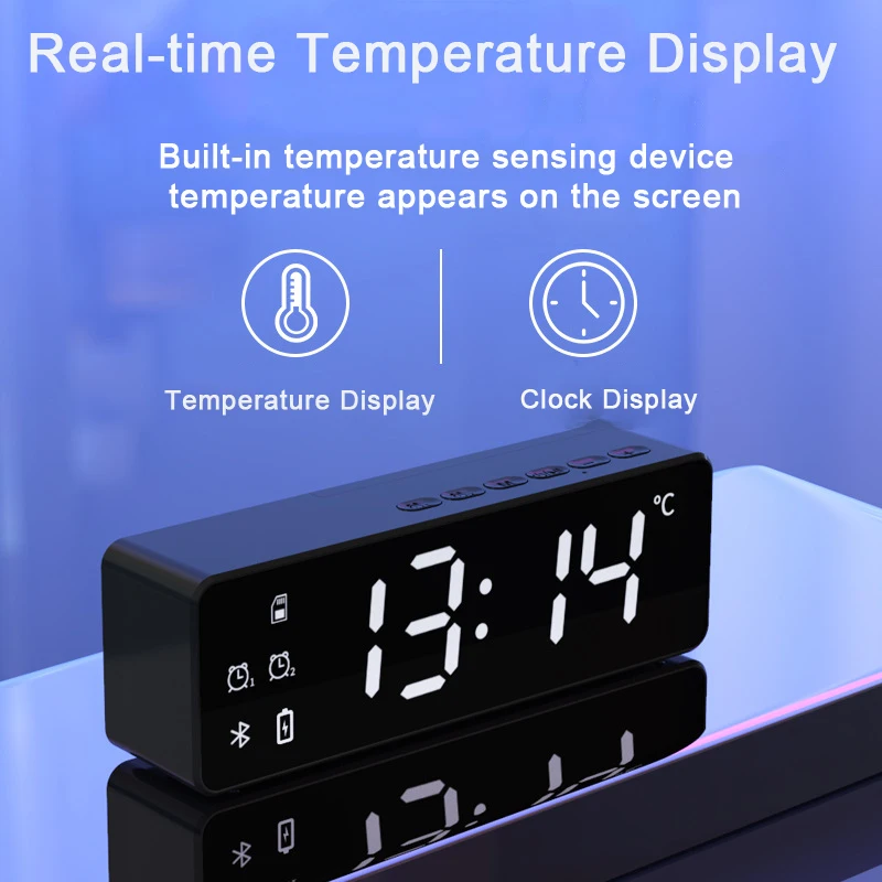 Žadintuvas LED Skaitmeninis Laikrodis, Valdymas Balsu Atidėjimo Laiką Temperatūros Ekranas Naktinis Režimas Su FM Radijo Belaidės Mini Nešiojamieji