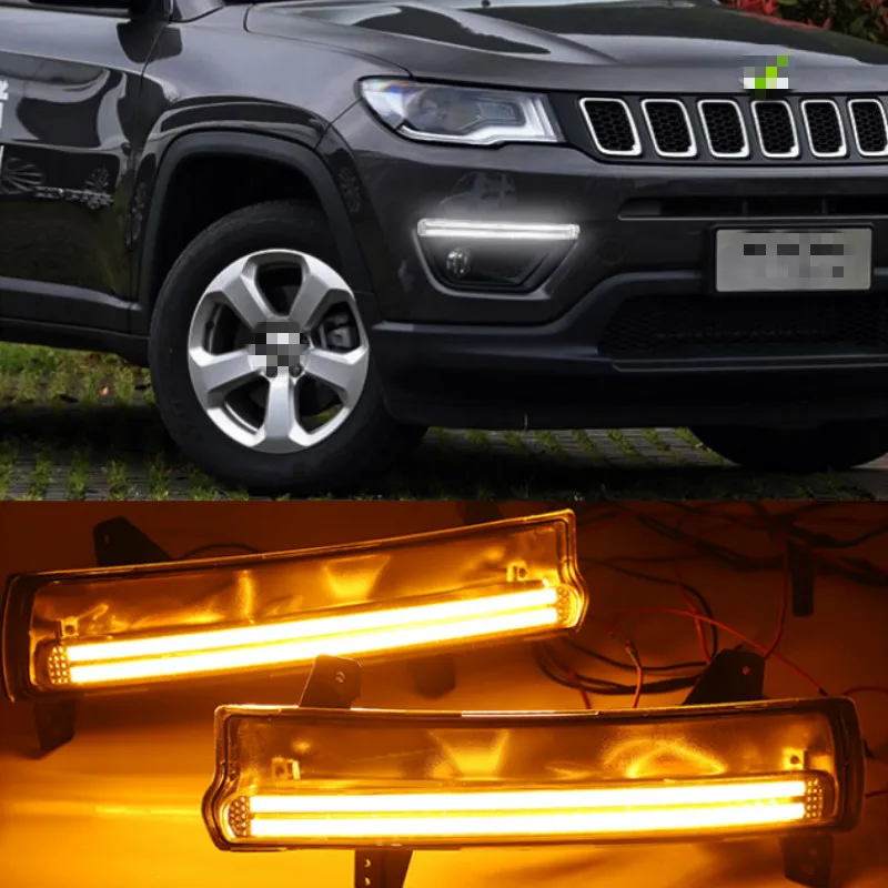 1 Pora Automobilio LED DRL Už Jeep Compass 2017 2018 2019 šviesos važiavimui Dieną, Su geltona posūkio Signalo Lemputė