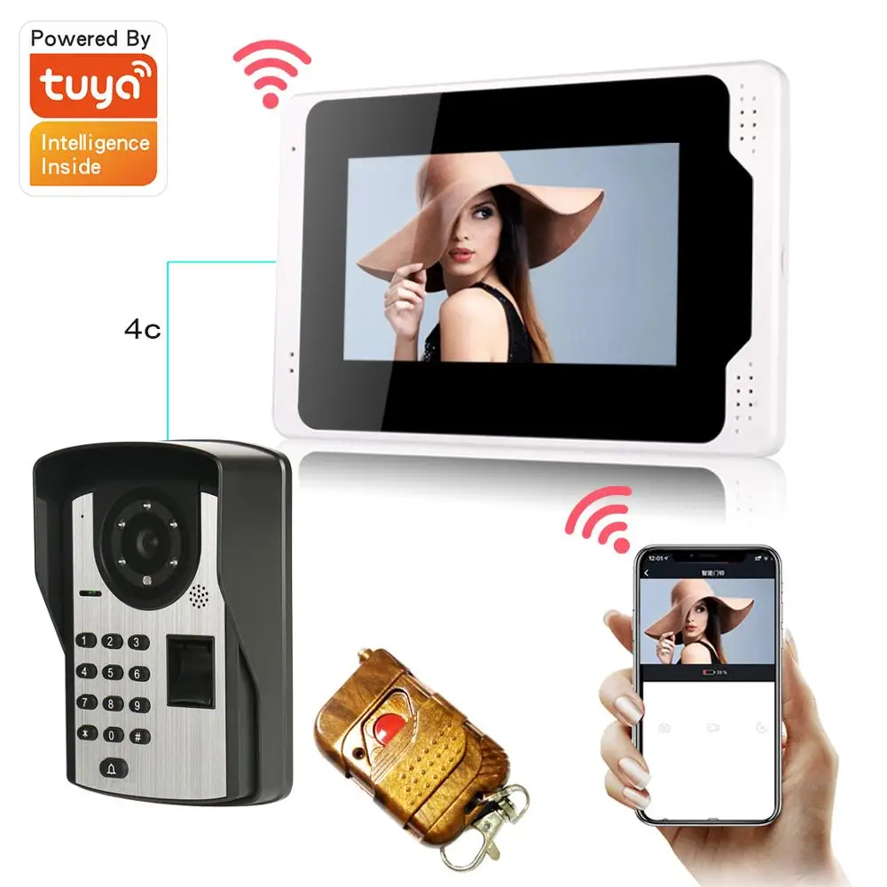 1080P HD 7in Wifi Slaptažodį pirštų Atspaudų Doorphone Video Domofonas Prieigos Kontrolės Laidinio Vaizdo Doorbell 100-240V