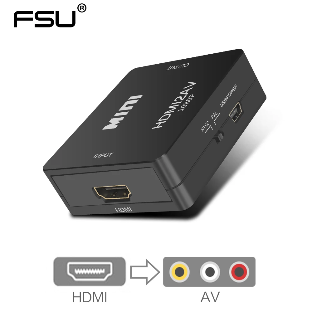 1080P HDMI Konverteris, Mini HDMI, RCA AV CVBS Adapteris, Garso ir Vaizdo Keitiklis HDTV Monitoriaus, Ausinės, moterų-vyrų uosto