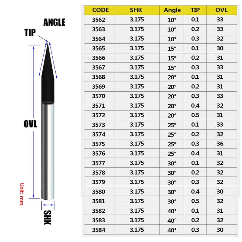 10vnt/daug 3.175 mm, Graviravimas Bitai CNC laipsnį 10-90 pabaiga malūnas karbido frezavimo cutter Titano Danga CNC Router Įrankiai