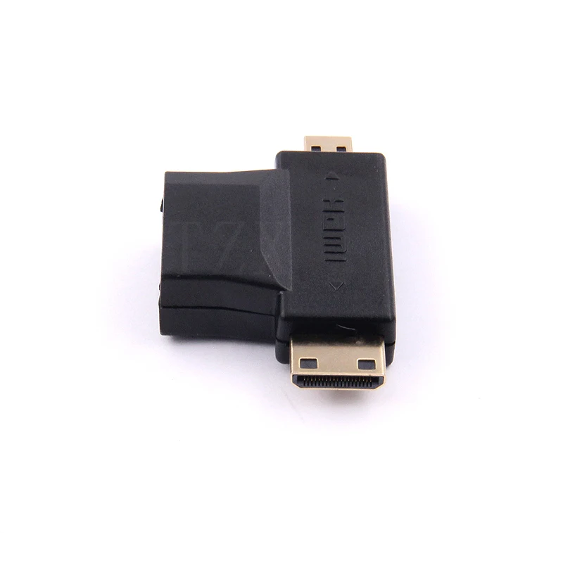 10vnt/daug Aukštos Kokybės 2-in-1 Mini HDMI Male + Micro HDMI Male HDMI Female Adapter 90 laipsnių konverteris tablet notebook TV