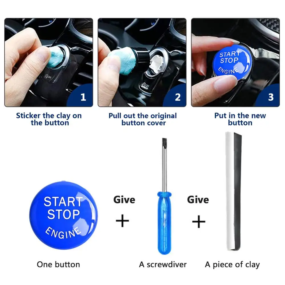 1PC Automobilių Start Stop Variklio Mygtuką Perjungti Padengti Dekoro Lipdukai Mėlyna BMW E90 E91 E60 E84 E83 E71 E72