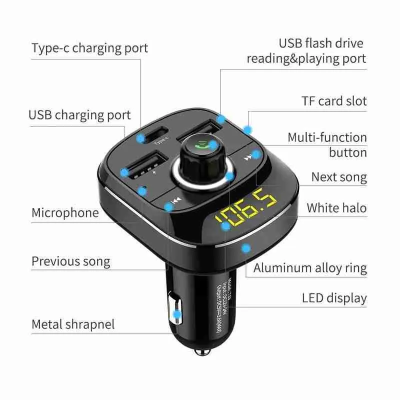 1pcs Bluetooth, FM Siųstuvas, Aux Moduliatorius Automobilio Audio MP3 laisvų Rankų įranga Automobilis Dviguba Įkroviklis, Bluetooth Žaidėjas Įkrovimas USB Greitas P2C3