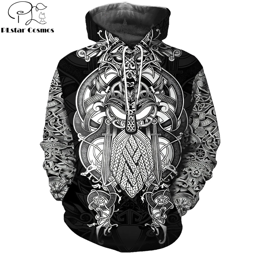 2019 Naujas Mados Vyrai hoodies 3D Visi Per Atspausdintas Viking Tatuiruotė Hoodie kostiumas Unisex Atsitiktinis Tracksuit streetwear WS-H55