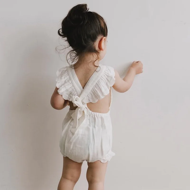 2019 baby girl drabužiai Atsitiktinis Palaidų vasaros rompers Medvilniniai Berankoviai Bamblys Pynimas vientisos Spalvos Backcross Komplektus Mielas Kombinezonas