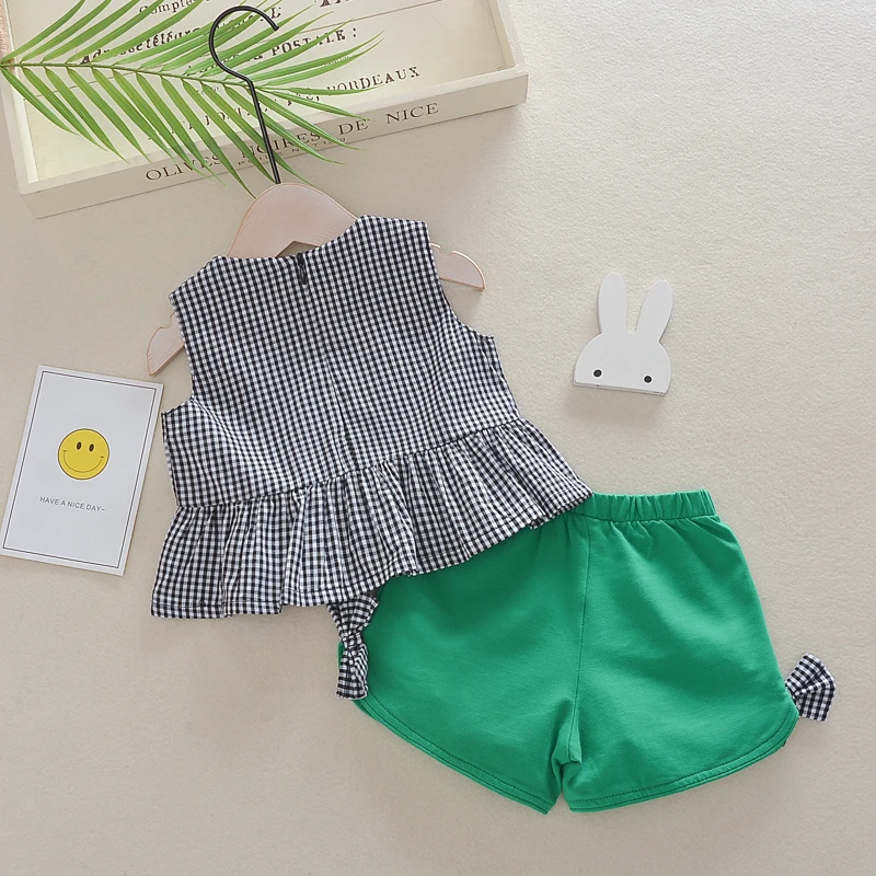2019 kūdikių, mergaičių drabužiai nustatyti naujas vasaros naujagimiai, grotelės, print t-hirt+šortai 2vnt lankas kūdikių mados bamblys mergina drabužių rinkinys