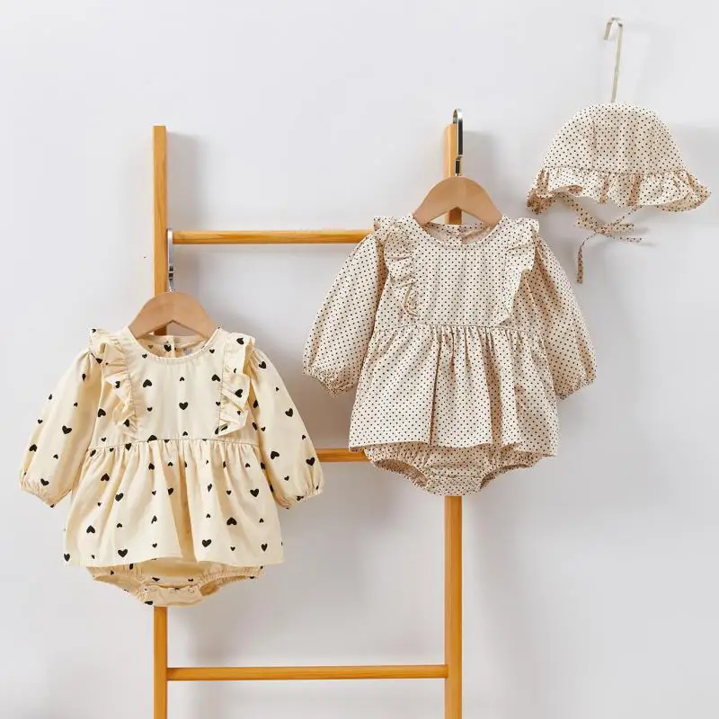 2020 M. Rudenį Baby Girl Drabužiai Medvilnės Baby Girl Bodysuits Suknelė Naujagimiui Mergina Ilgomis Rankovėmis Jumpsuit Skrybėlę Komplektai