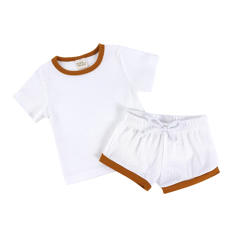 2020 m. Nauja Baby Vasaros Drabužių Kūdikiams Baby Girl Berniuko Drabužių Nustatyti trumpomis Rankovėmis Viršūnes, T-marškinėliai+šortai, Kelnės Briaunoti Kietas Komplektai 0-4T
