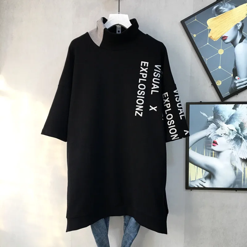 2020 m. Rudenį & Žiemą, Naują Atvykimo Laisvi marškinėliai Pusė rankovėmis Medvilnės Šlifavimo Storio Aukštos Apykaklės, Žemiausią T-shirt Nemokamas Pristatymas