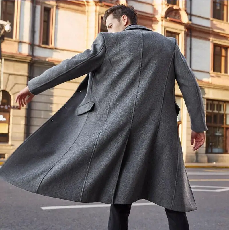 2020 m. rudens žiemos naujas Britų vyriški ilgas švarkelis, vilnoniai paltai vientisos spalvos atvartas single-breasted striukė tranšėjos paltai paltas