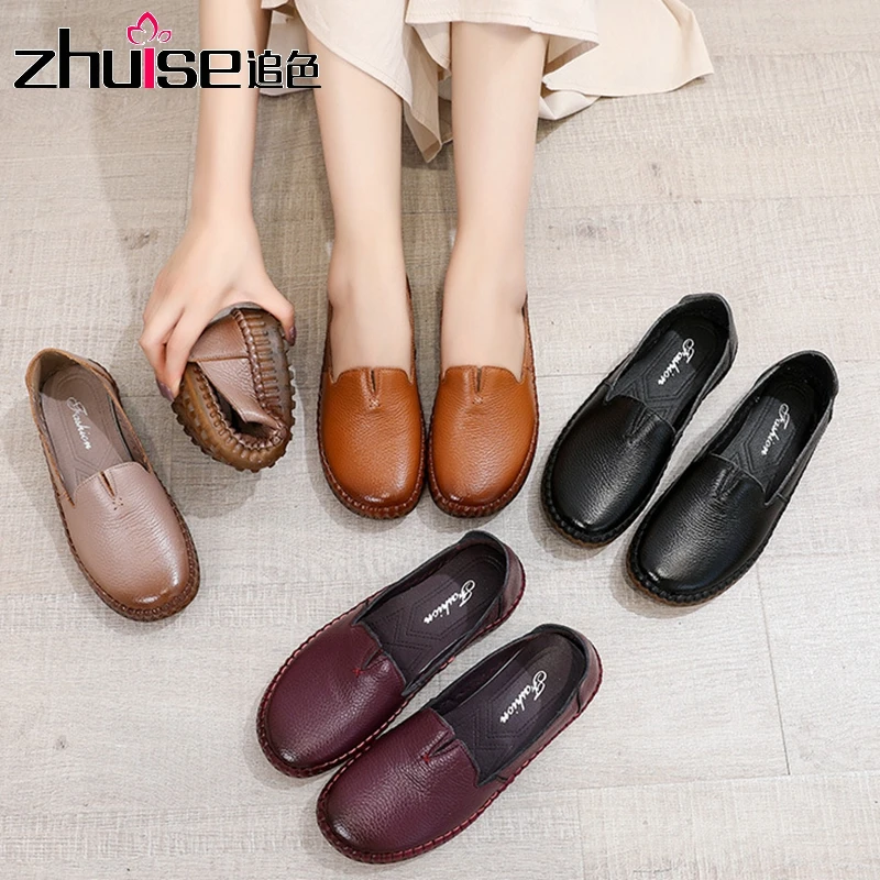 2020 m. rudenį naujų madingų batų, odinės atsitiktinis motinos batus, rankomis susiuvami minkštas padas minkštas paviršius moterų odiniai batai viename