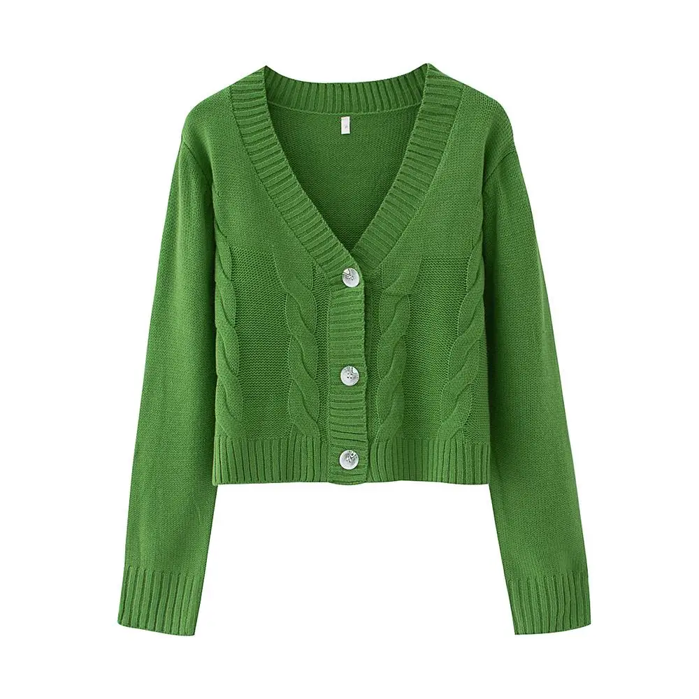 2020 naujas retro slim lieknėjimo laukinių prancūzijos krūtinėmis dekoratyvinė žalia megztas megztinis moteriška striukė