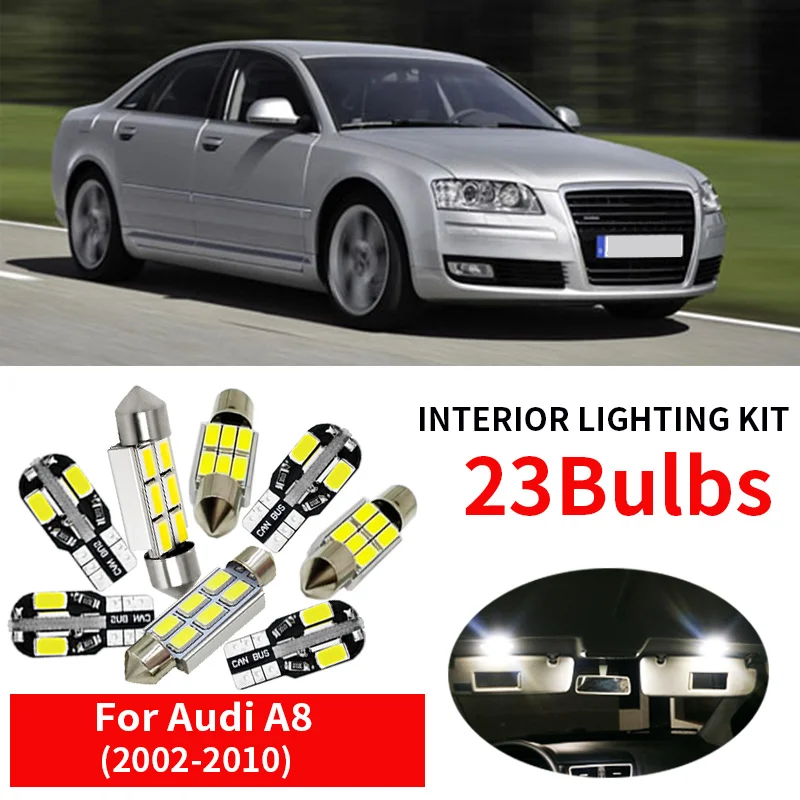 23x Baltas Interjeras, LED elektros Lemputes, Canbus Rinkinys Už 2002-2010 M. Audi A8 D3 Priedai Žemėlapis Durų Daiktadėžė Licenciją plokštelės šviesos Lempos