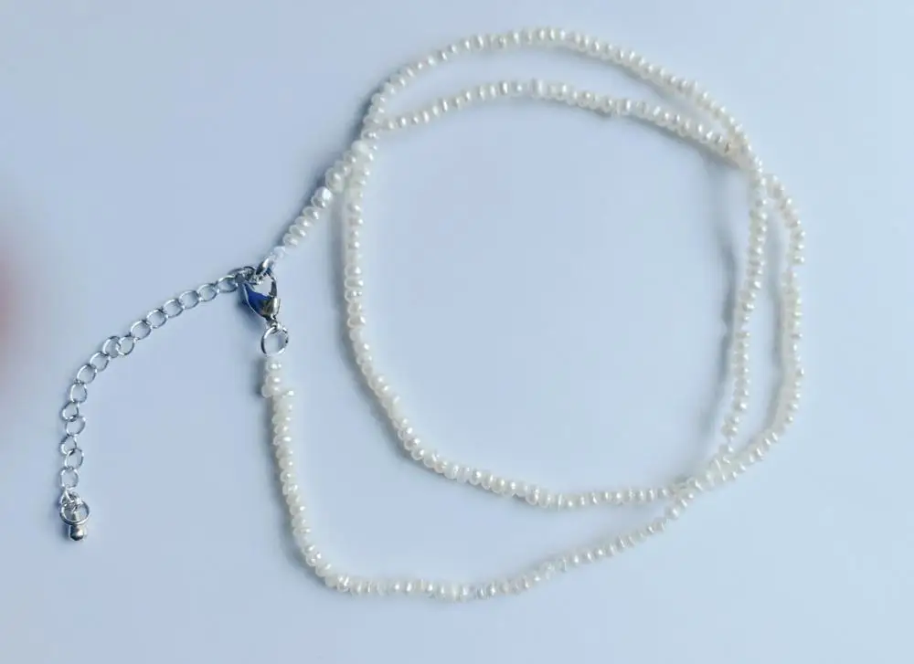 2mm ryškiai balta butas pearl choker karoliai grandinės sidabro užsegimas natūralių Gėlavandenių PERLŲ Moterų Papuošalai 35cm 43cm 14