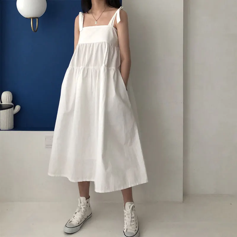 3 spalvų, Vasaros ilga Suknelė 2019 atostogų stiliaus vientisa spalva Moterys nėrinių Spageti Dirželis derliaus balta/juoda Suknelė Moterims (X261)