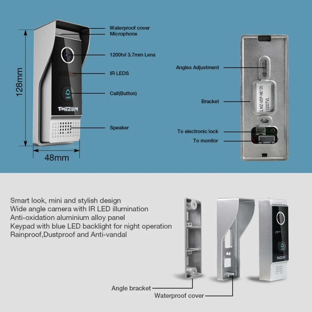 30% nuolaida naudojamas TMEZON 7 Colių TFT Laidinio Smart Video Doorbell Domofonas Sistema su 2 Night Vision Stebėti + 1x1200TVL Fotoaparatas