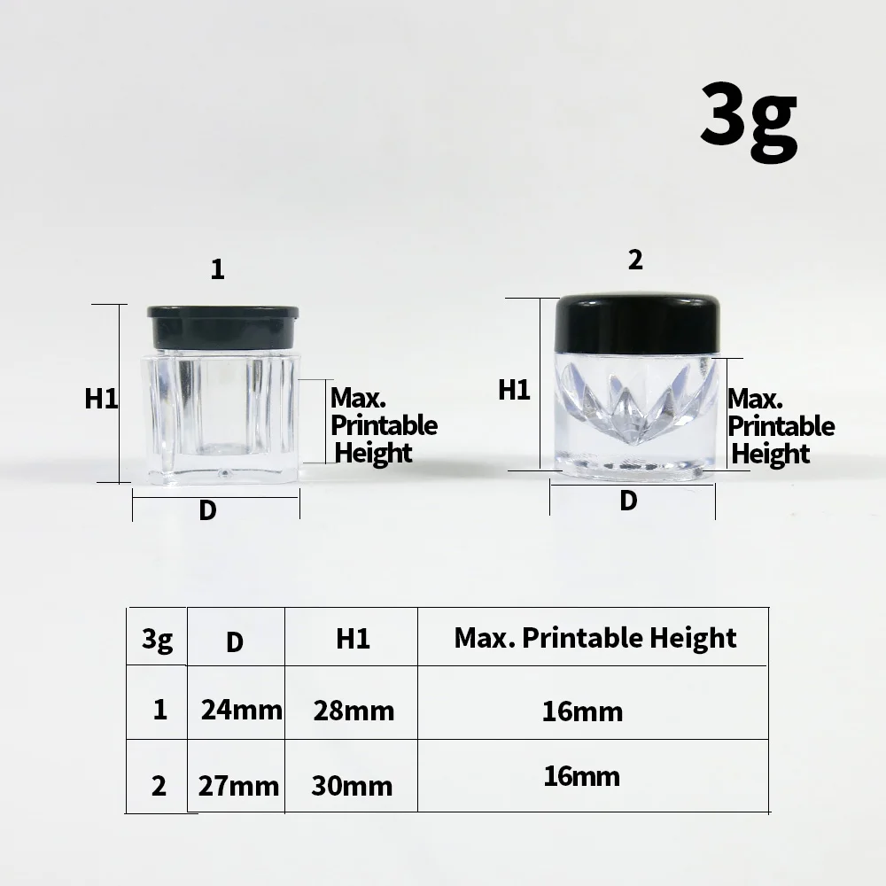 300 x 3G Mažų Plastiko Miltelių Mėginį Indelį su Juodu Dangteliu PS Milteliai sudaro Veido Kremas Atveju 3cc Maža Plastikinė Talpykla