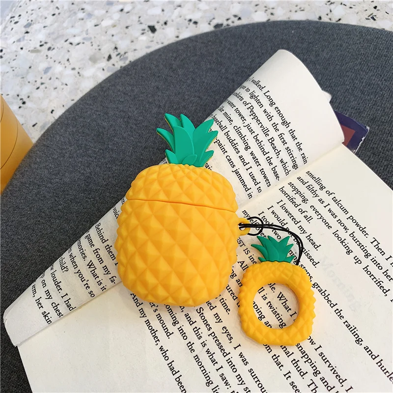 3D Ananasų Silikono Atveju Airpods Mielas Vaisių Ananas Diamond Minkštas Viršelis Oro Ankščių, 2 Ausinių atsparus smūgiams Atvejais Coque