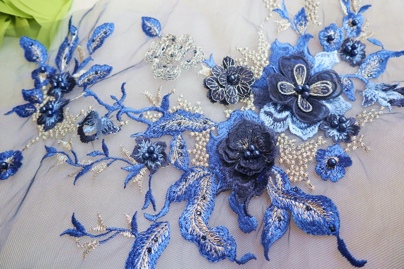 3D nėrinių aplikacijos gėlės, siuvinėtų nėrinių appliques pleistrai farbics mergaičių šokio kostiumų haute couture