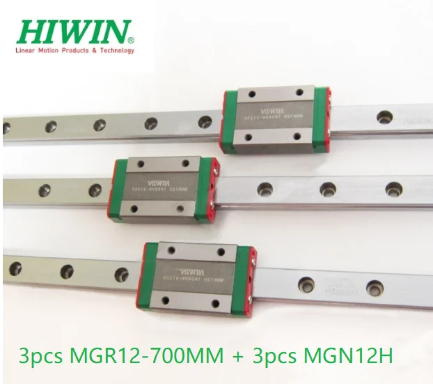 3pcs Taivano Originalus Hiwin geležinkelių MGN12 -L 700mm + 3pcs MGN12H skaidrių blokų dėl cnc