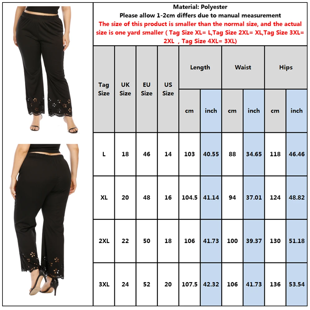 4XL Moterų Plius Dydžio Kelnės Gėlių Tuščiaviduriai Elastinga Flare Kelnės Prarasti Ilgos Kelnės Streetwear Atsitiktinis Juodos Kelnės Elegantiškas Kelnės