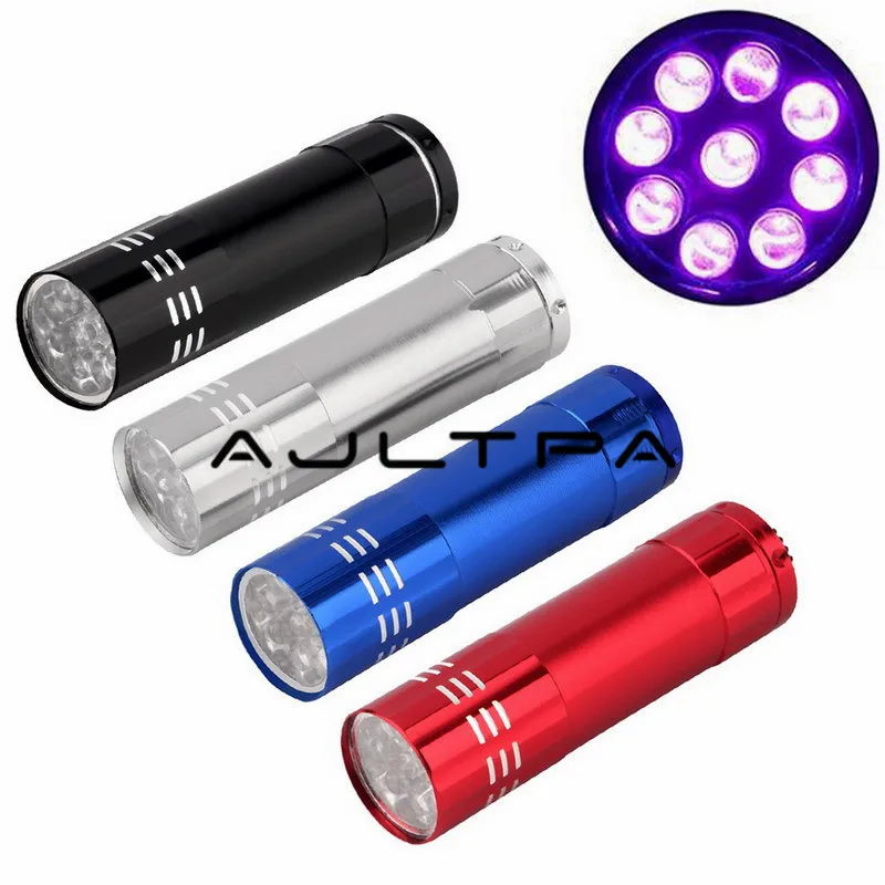 500pcs LED lempos, Violetinė 9 LED Žibintuvėlis Lempos Žibintuvėlis Šviesos Lempos Juodos spalvos Nešiojama Mini Aliuminio UV Ultra Patikrinti sąskaitą