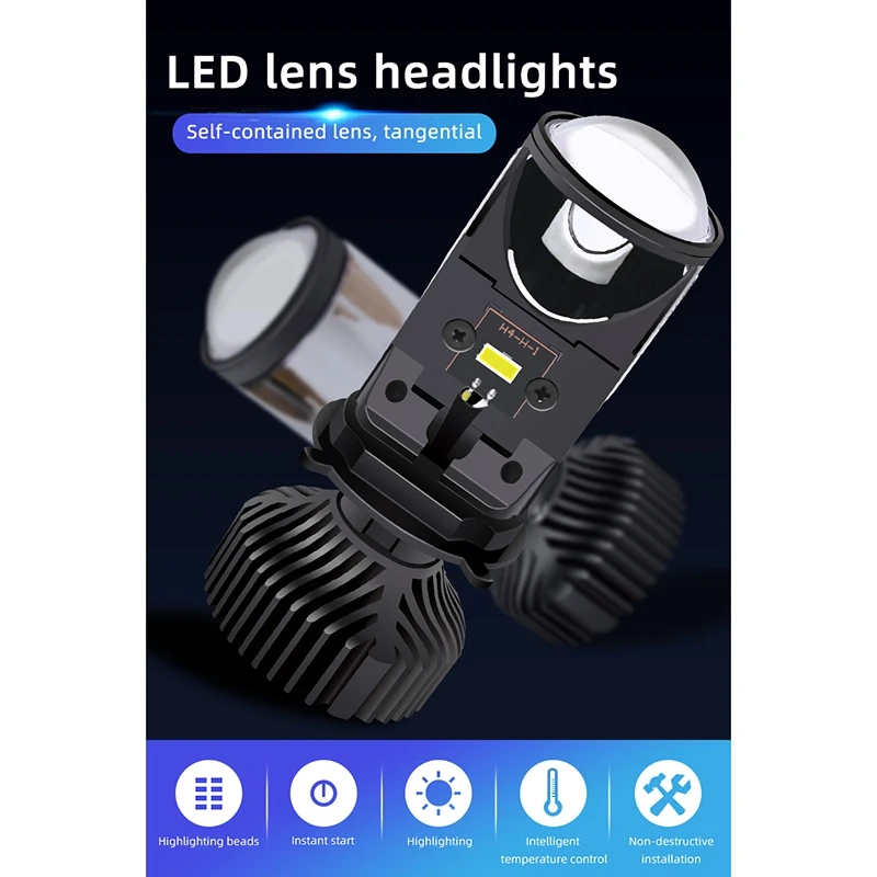 60W/Pora Lemputė H4 LED Mini Projektoriaus Objektyvas Automobles Lemputė 8000LM Konversijos Rinkinys Hi/Lo Šviesos Žibintų RHD LHD Teisė
