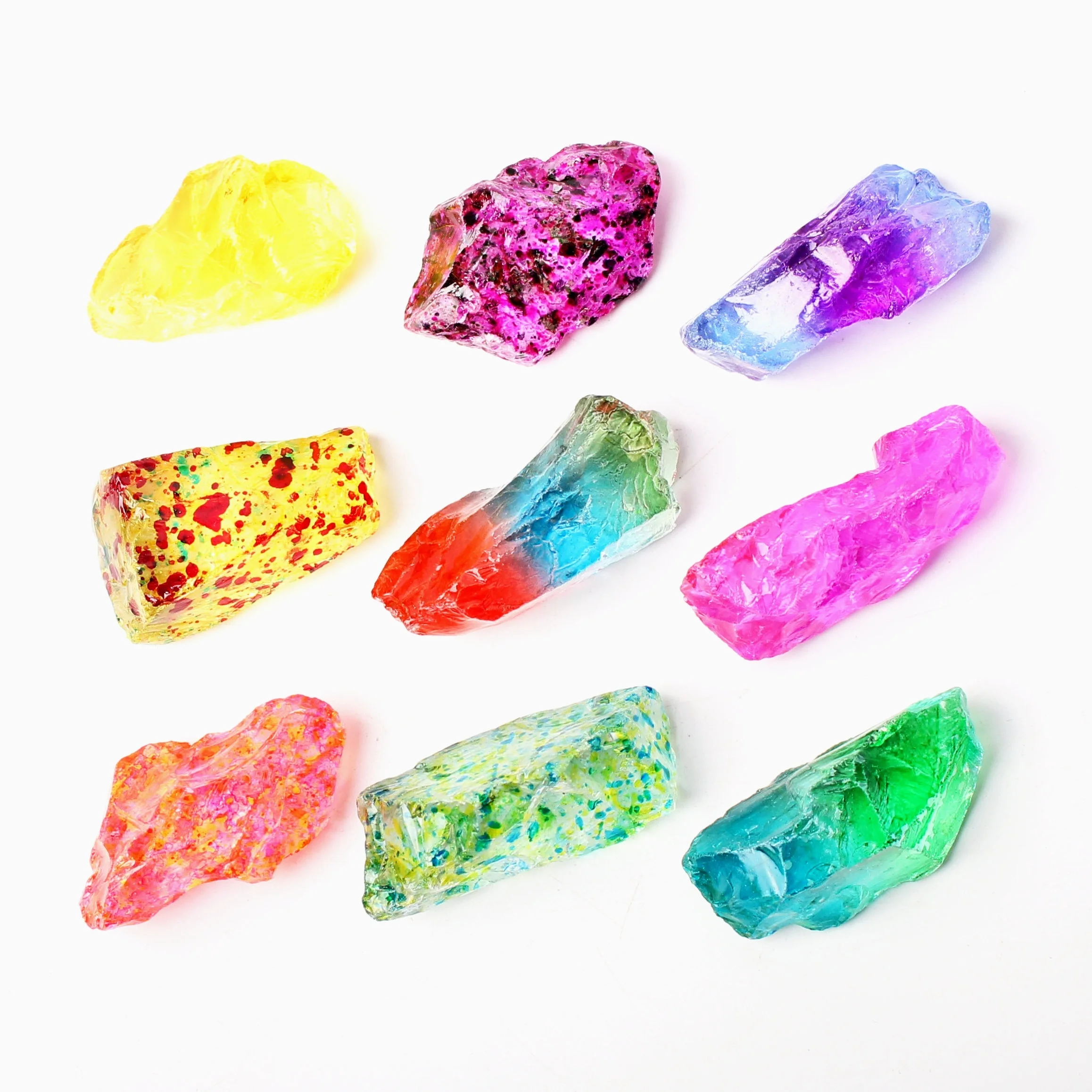 9pcs Kvarco Electroplated Spalva Crystal, Akmens, Mineralinė Pavyzdys Grubus Nereguliarus Vaivorykštė Pendand Spalvos Dekoratyvinis dovanų dėžutėje