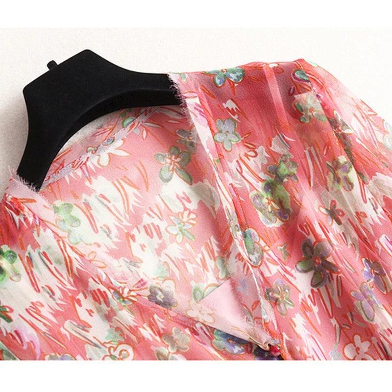 AELESEEN kilimo ir tūpimo Tako Mados Šilko Suknelė Moterų 2020 M. Aukštos Kokybės Vasaros Paplūdimio Suknelė Blyksnius Rankovės Gėlių Spausdinti Šalis Atostogų Suknelė