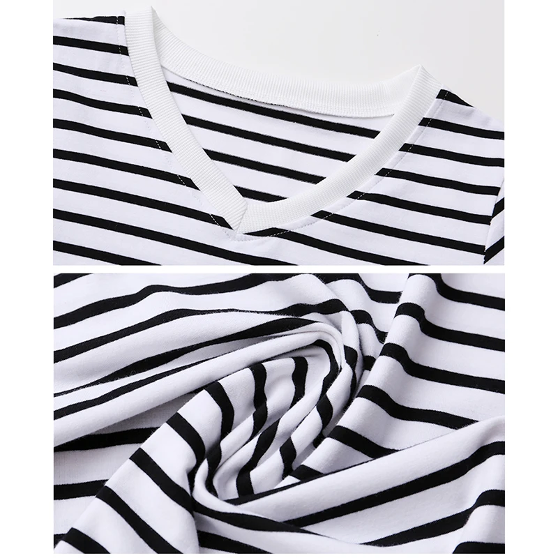 AOSSVIAO Plius Dydžio Baltos spalvos Marškinėliai Moterims Medvilnės Rudenį Viršūnes Moterų marškinėliai ilgomis Rankovėmis Dryžuota Juoda Marškinėliai, Femme Naujas 2020 m.