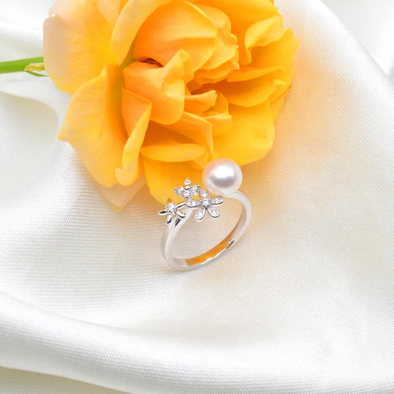 ASHIQI Originali 925 Sterlingas Sidabro Vestuvių Žiedas Natūralių gėlavandenių Perlų Gėlių Papuošalai Moterims