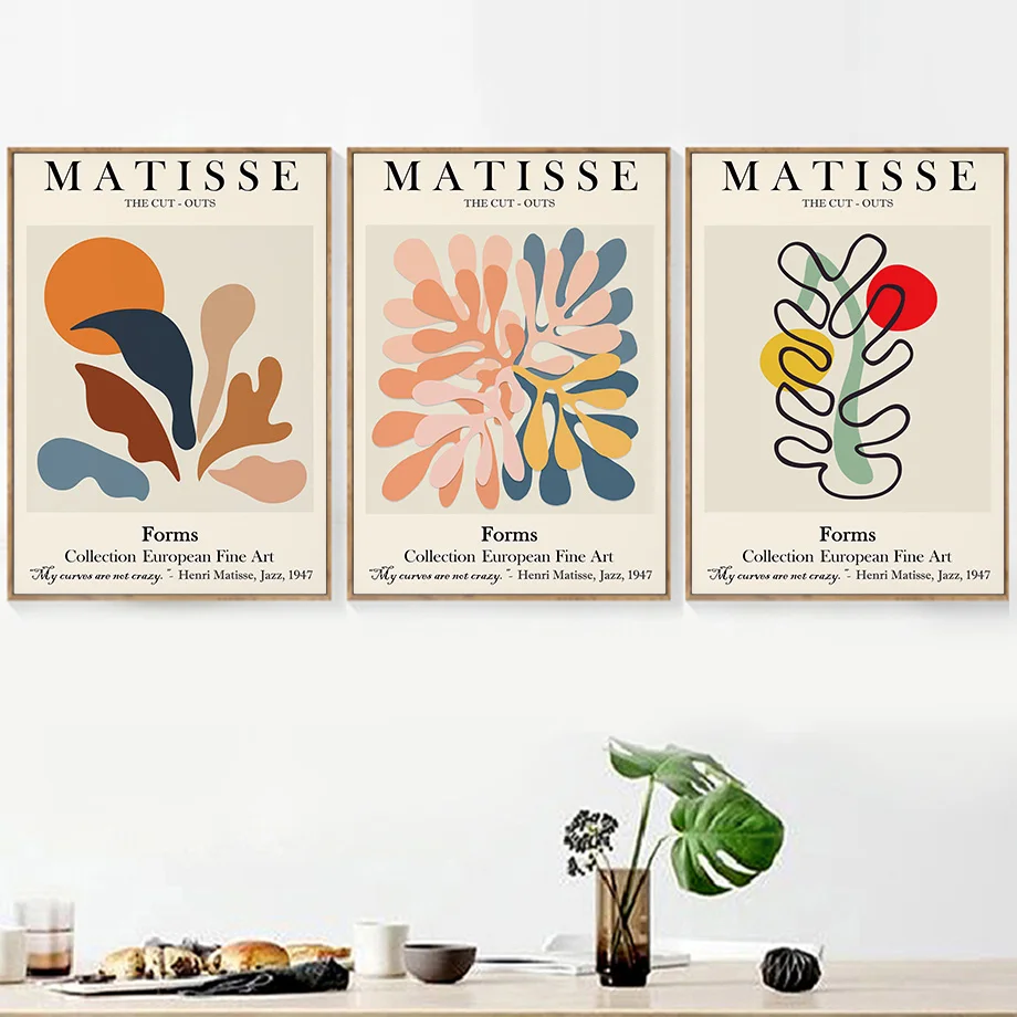 Abstrakti Matisse Linijos Veido Koralų Lapai Sienos Meno Tapybos Drobės Šiaurės Plakatai Ir Spausdina Sienos Nuotraukas Gyvenimo Kambario Dekoro