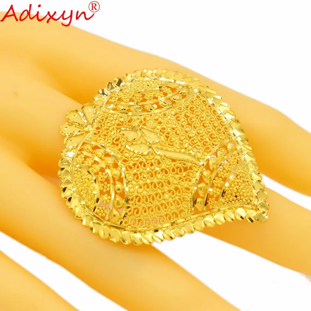 Adixyn Didelės Širdies Mados Aukso Žiedas Moterims Aukso Spalvos Indijos Vestuvinis Žiedas Partijos Priedai N04085