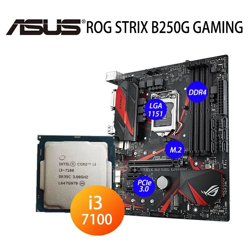 Asus ROG STRIX B250G ŽAIDIMŲ Plokštė + CPU Intel Core i3 7100 Plokštė Nustatyti, DDR4 PCI-E 3.0 M. 2 64GB i3 7100 B250 Micro ATX