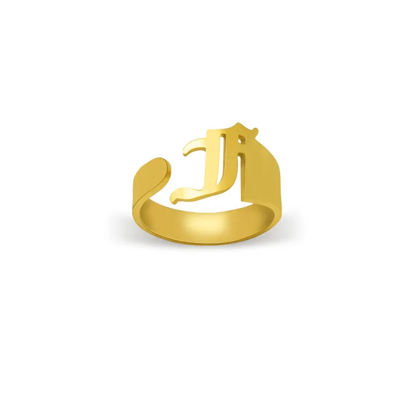 Aukso Nerūdijančio Plieno Pirminis Laiškas Žiedai, Moterų, Vyrų, Senosios Anglų Kalbos Abėcėlę Atidaryti Manžetai Žiedas Reguliuojamas Pavadinimas Žiedai Gotikos Anillos