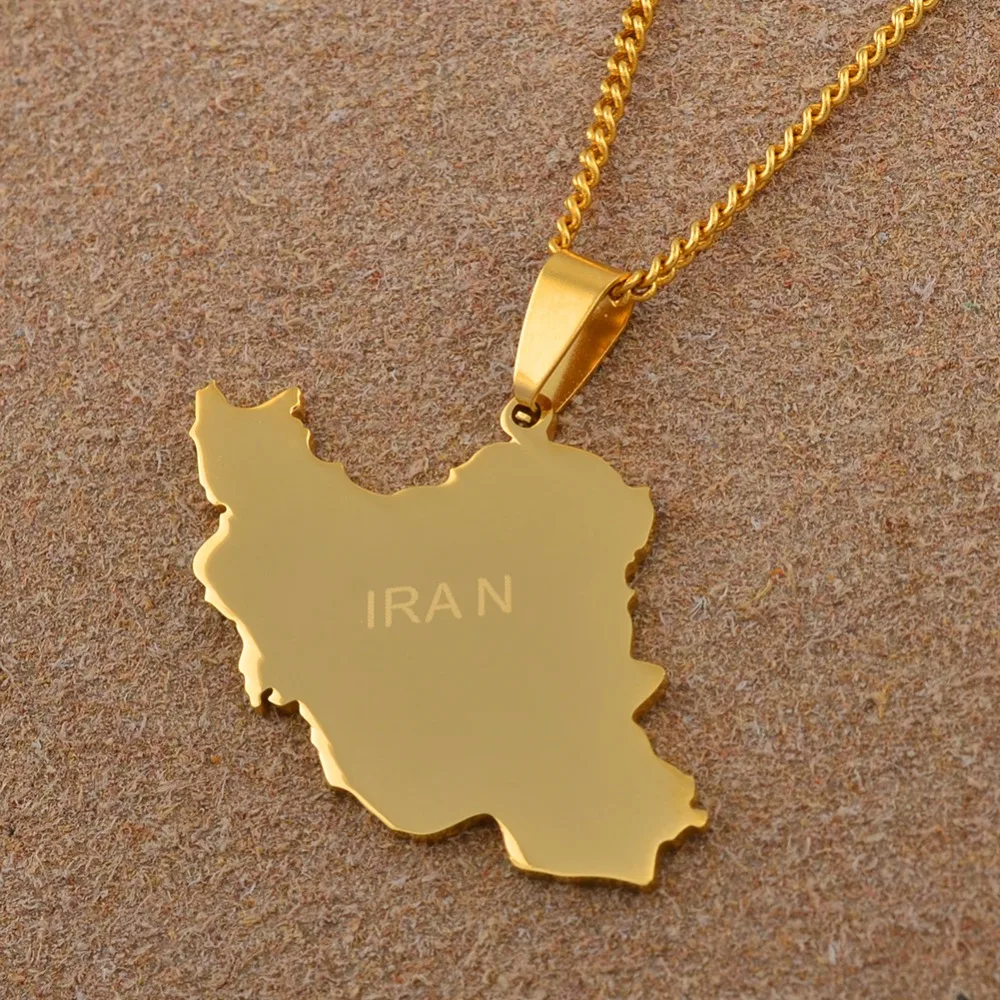 Aukso Spalvos Iranas Žemėlapiai Pakabukas Karoliai Moterims, Vyrams Etninės Papuošalai Dovanos #J0740