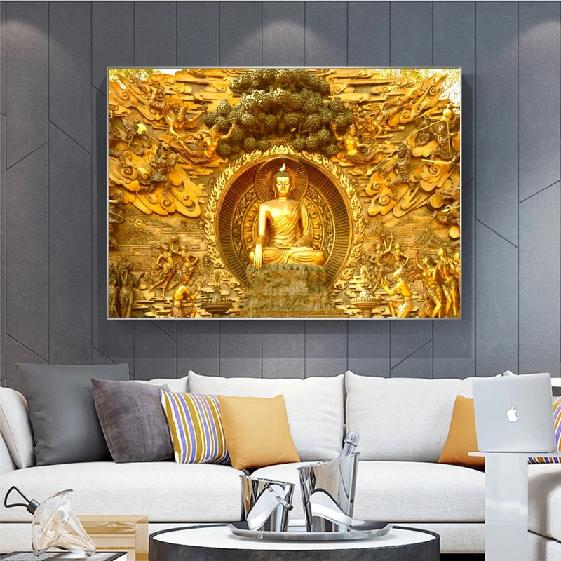 Aukso Viešpats Buda, Tapybos ant Drobės Religinių Plakatai ir Spausdina Cuadros Sienos Menas Nuotraukas Kambarį Dekoro