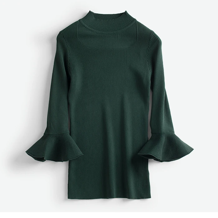 Aukštos elastinga megzti moterų mados megztinis megztinis drugelis 3quarter rankovėmis tamsiai žalia 3color S/M/L